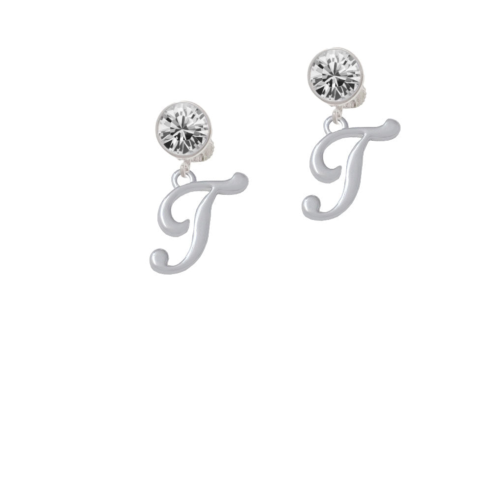 Small Gelato Script Initial - T - Crystal Clip On Earrings Image 2