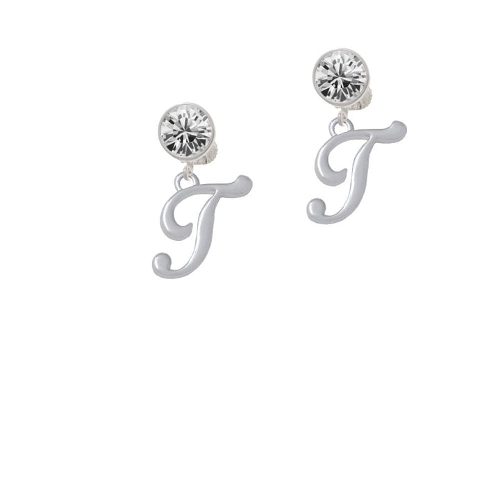 Small Gelato Script Initial - T - Crystal Clip On Earrings Image 1