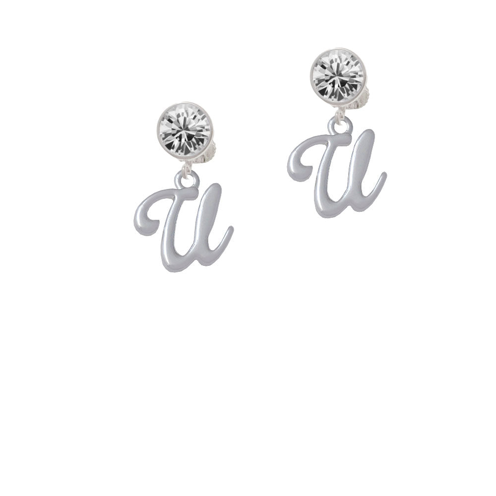 Small Gelato Script Initial - U - Crystal Clip On Earrings Image 2