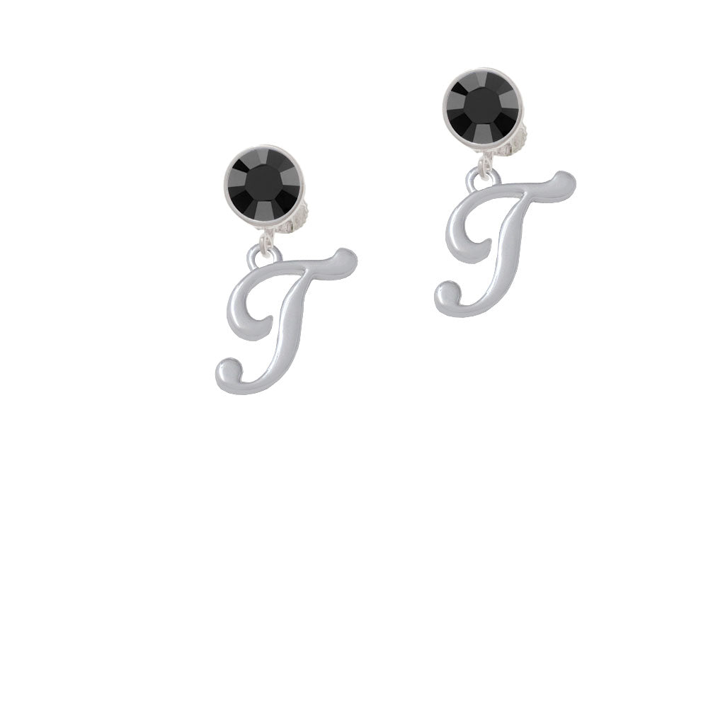 Small Gelato Script Initial - T - Crystal Clip On Earrings Image 3