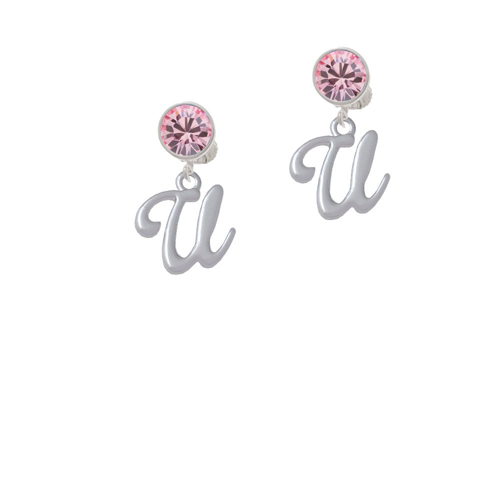 Small Gelato Script Initial - U - Crystal Clip On Earrings Image 4