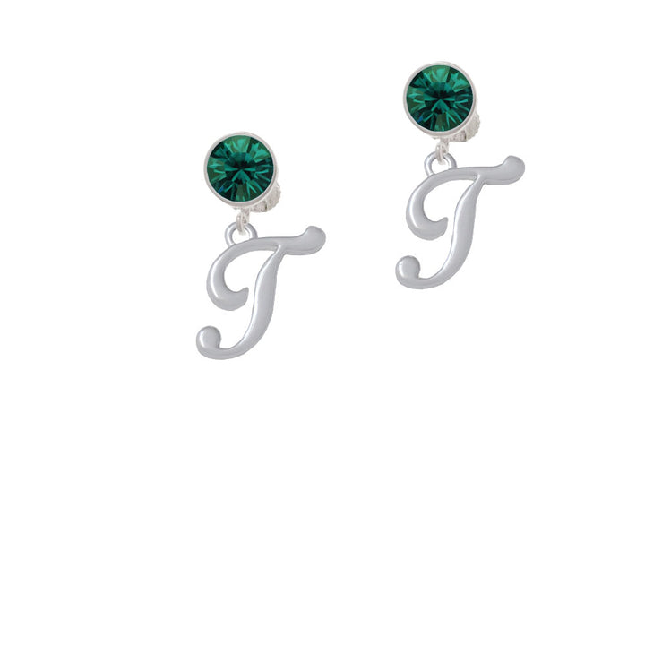 Small Gelato Script Initial - T - Crystal Clip On Earrings Image 6