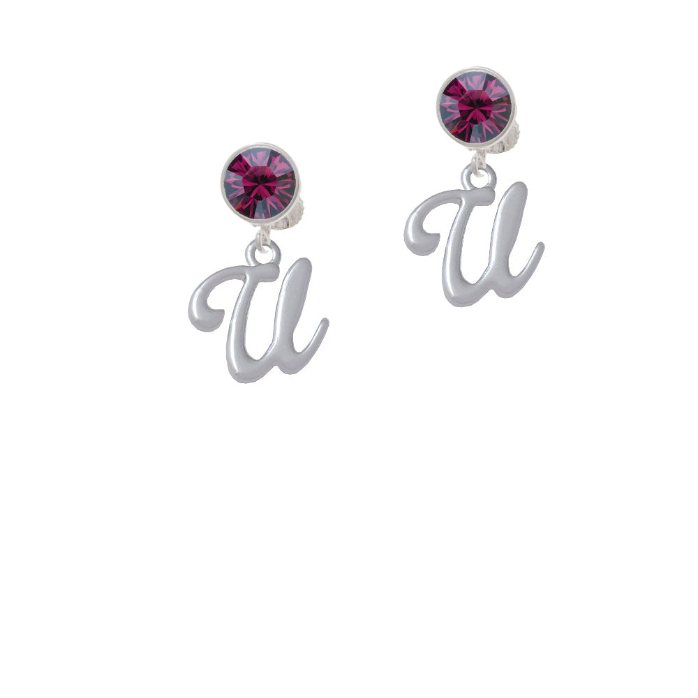 Small Gelato Script Initial - U - Crystal Clip On Earrings Image 8