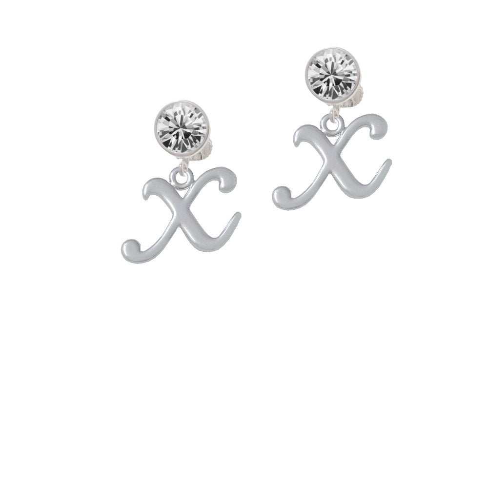 Small Gelato Script Initial - X - Crystal Clip On Earrings Image 2