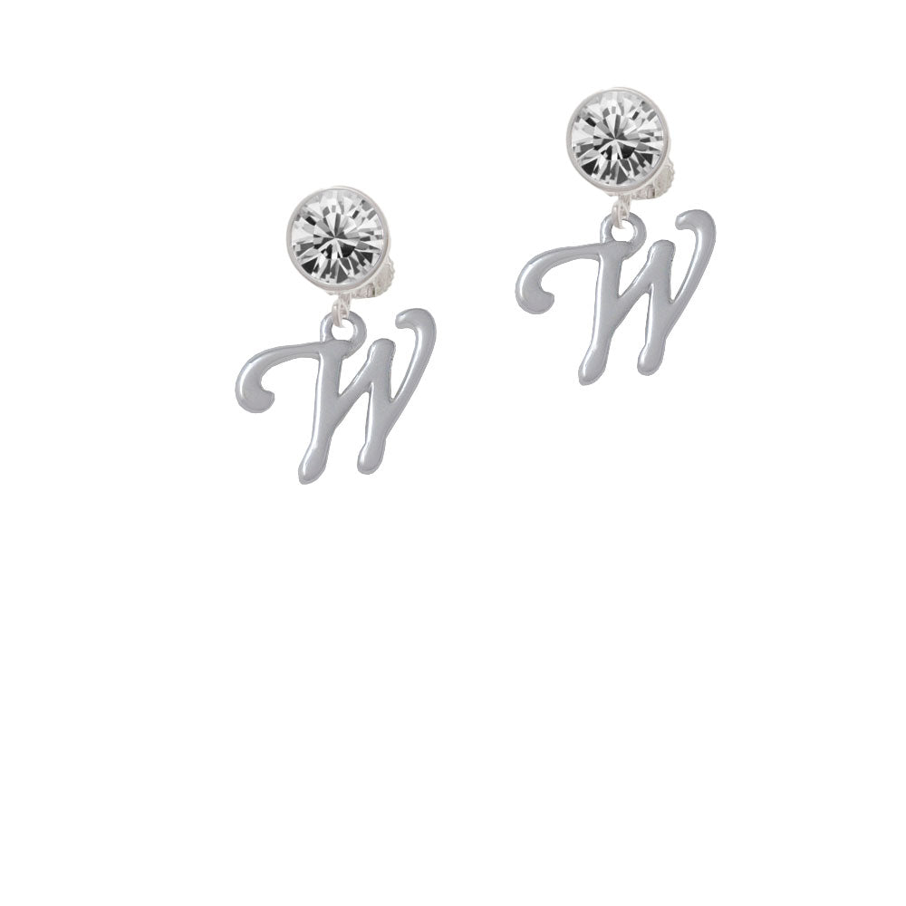 Small Gelato Script Initial - W - Crystal Clip On Earrings Image 2