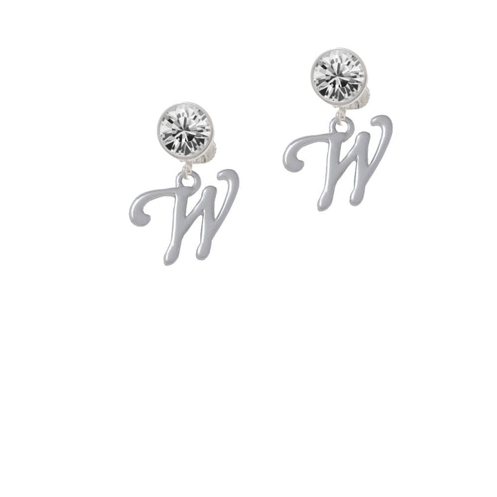 Small Gelato Script Initial - W - Crystal Clip On Earrings Image 1