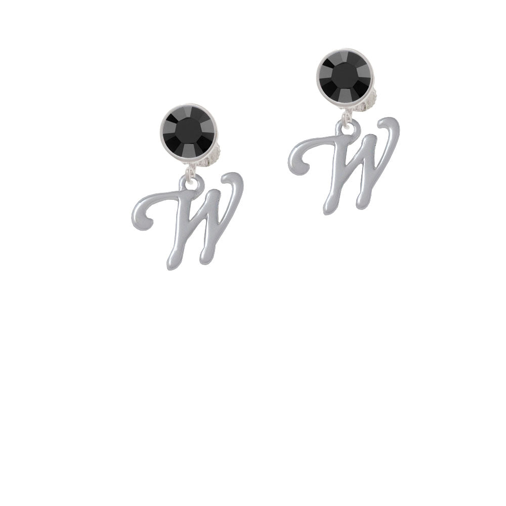 Small Gelato Script Initial - W - Crystal Clip On Earrings Image 3