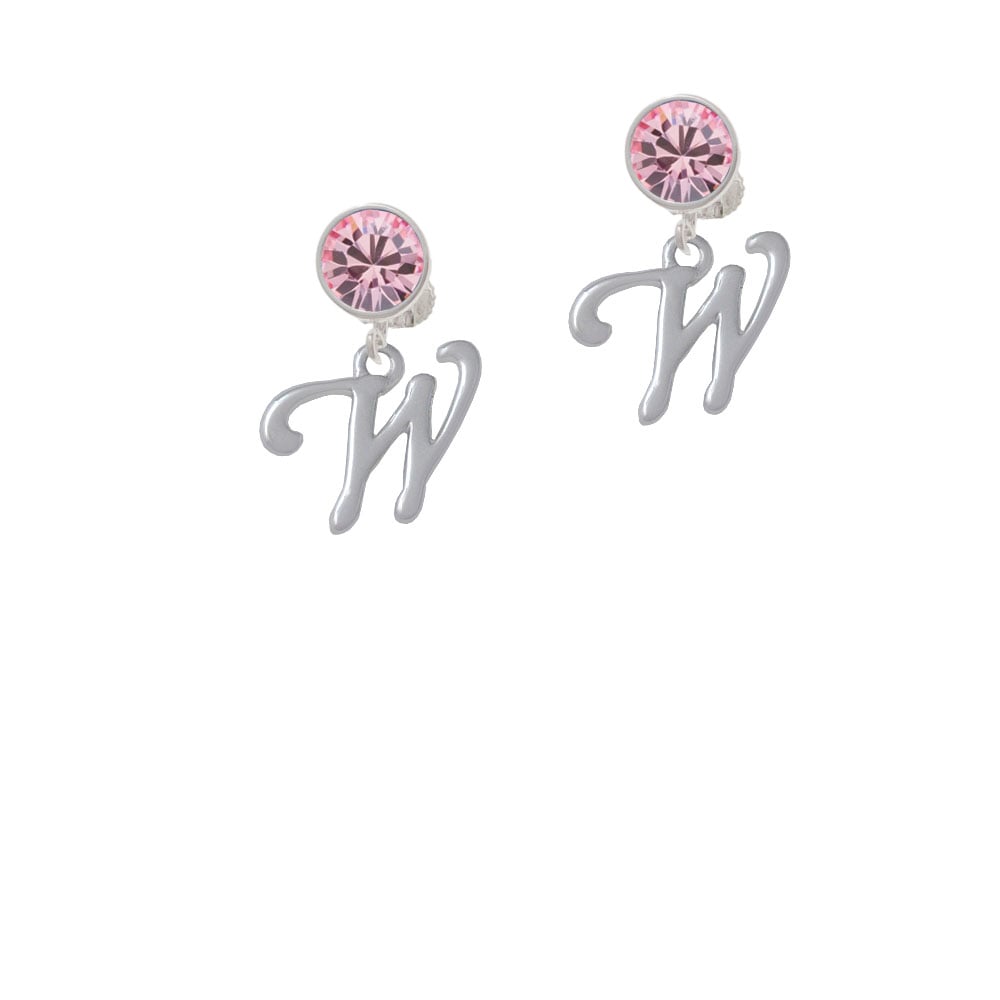 Small Gelato Script Initial - W - Crystal Clip On Earrings Image 4