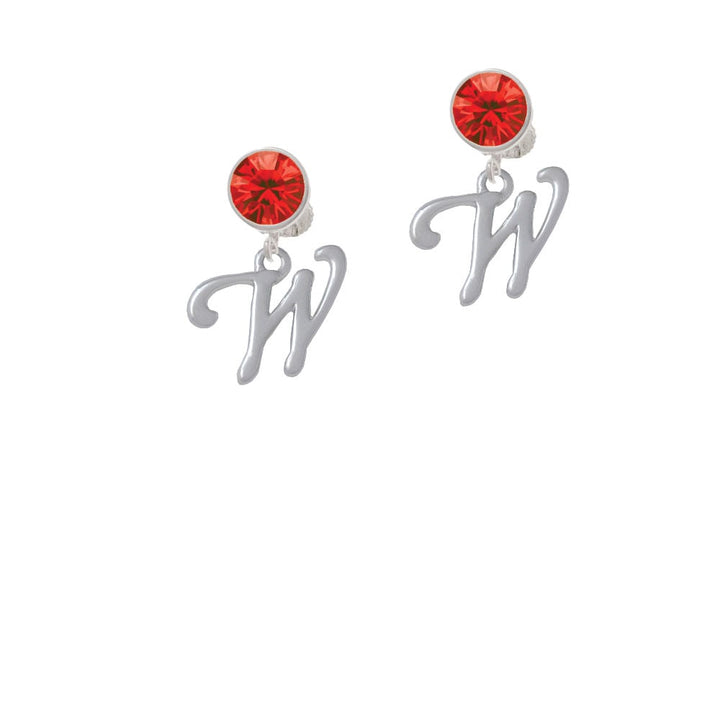 Small Gelato Script Initial - W - Crystal Clip On Earrings Image 4