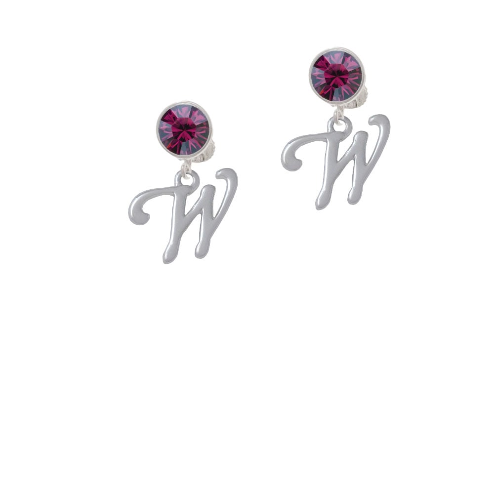 Small Gelato Script Initial - W - Crystal Clip On Earrings Image 8