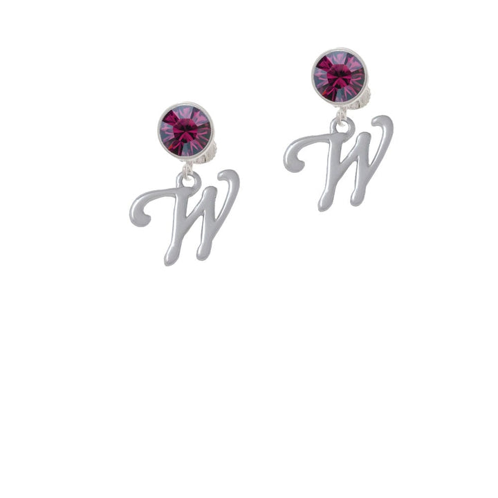 Small Gelato Script Initial - W - Crystal Clip On Earrings Image 1