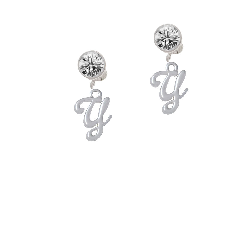 Small Gelato Script Initial - Y - Crystal Clip On Earrings Image 2