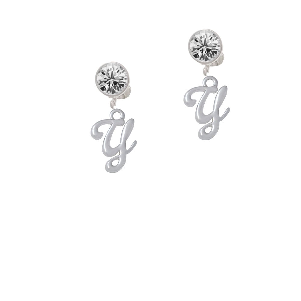 Small Gelato Script Initial - Y - Crystal Clip On Earrings Image 1