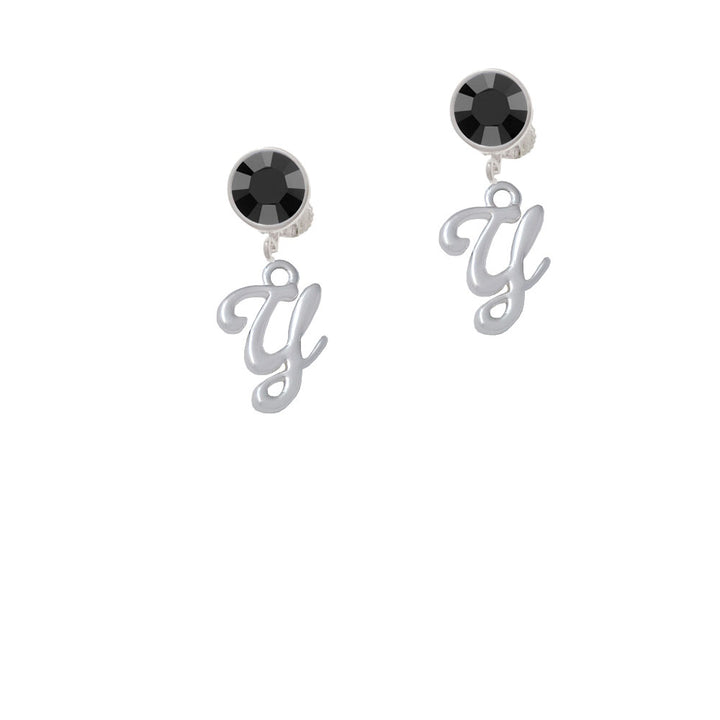 Small Gelato Script Initial - Y - Crystal Clip On Earrings Image 3