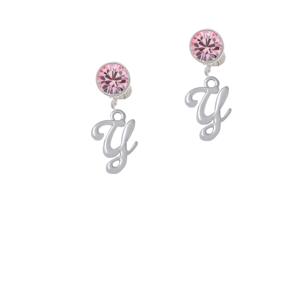 Small Gelato Script Initial - Y - Crystal Clip On Earrings Image 4