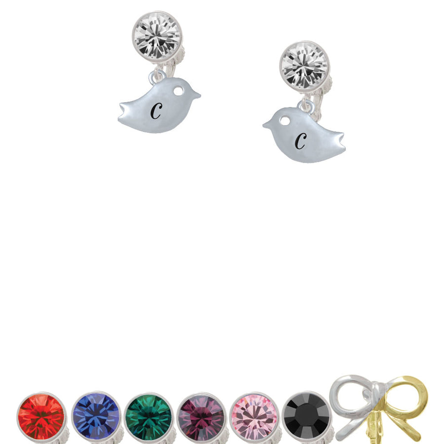 Little Bird Initial - C - Crystal Clip On Earrings Image 1