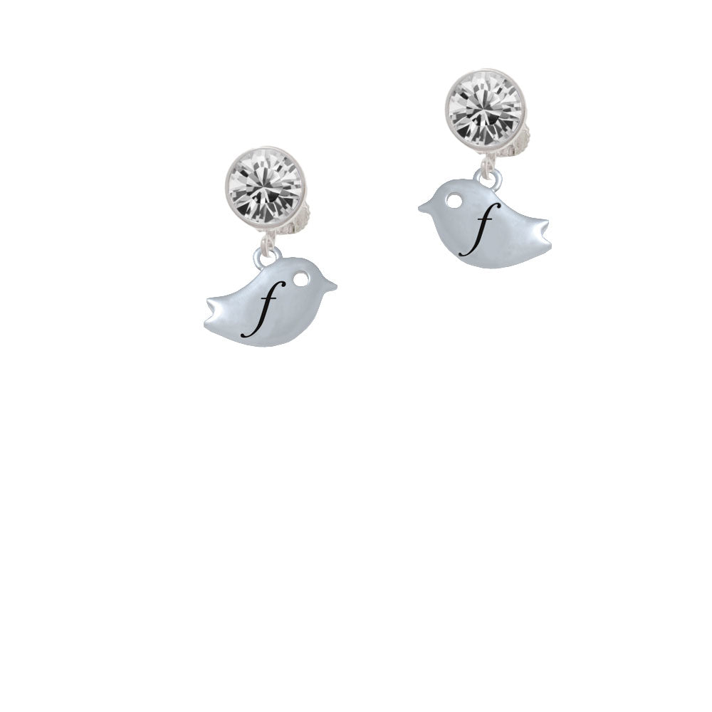 Little Bird Initial - F - Crystal Clip On Earrings Image 2