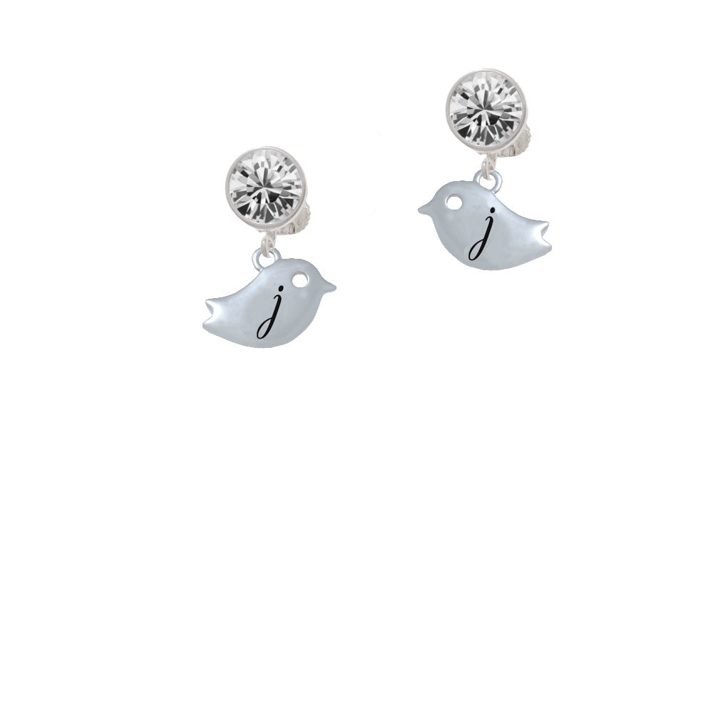 Little Bird Initial - J - Crystal Clip On Earrings Image 2