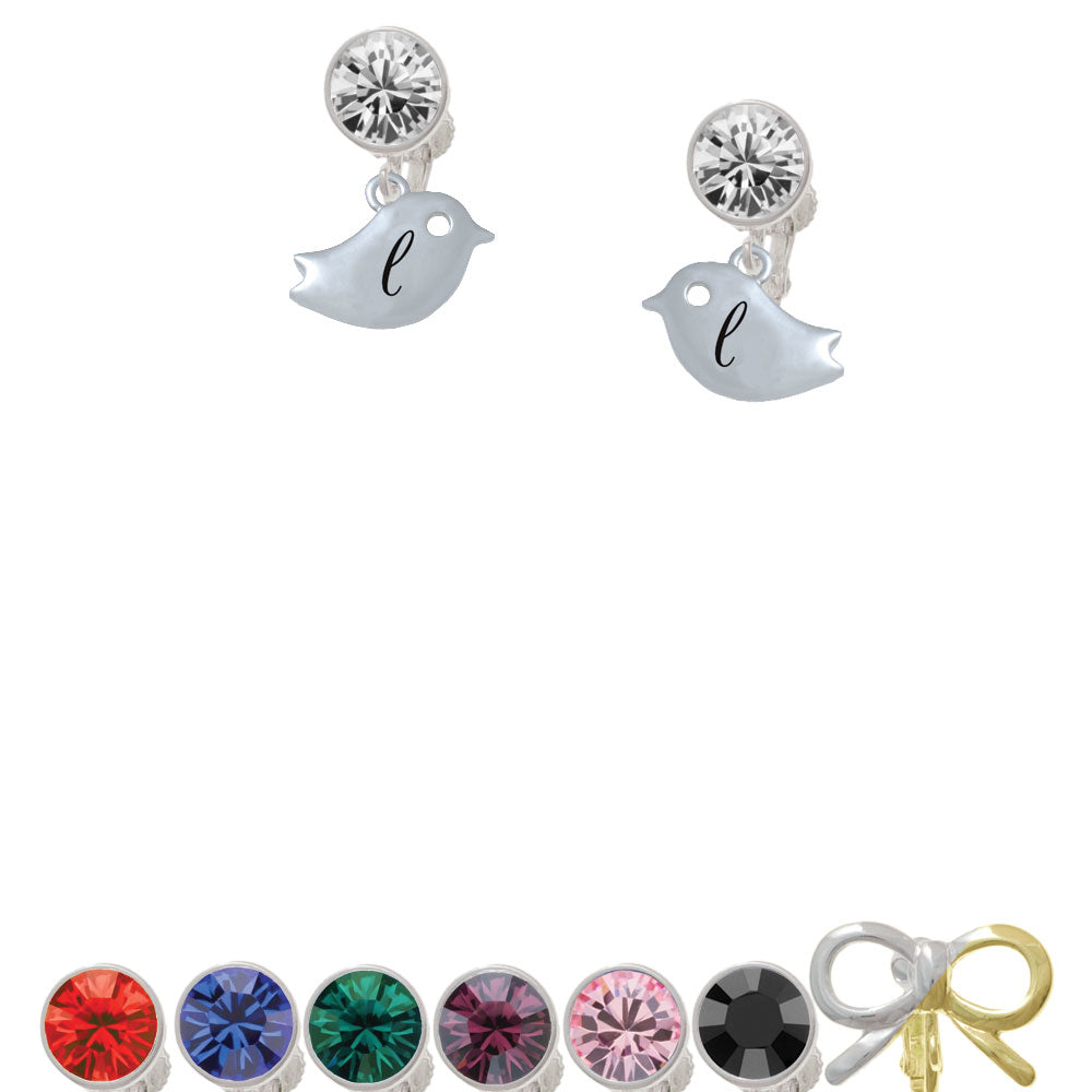 Little Bird Initial - L - Crystal Clip On Earrings Image 1