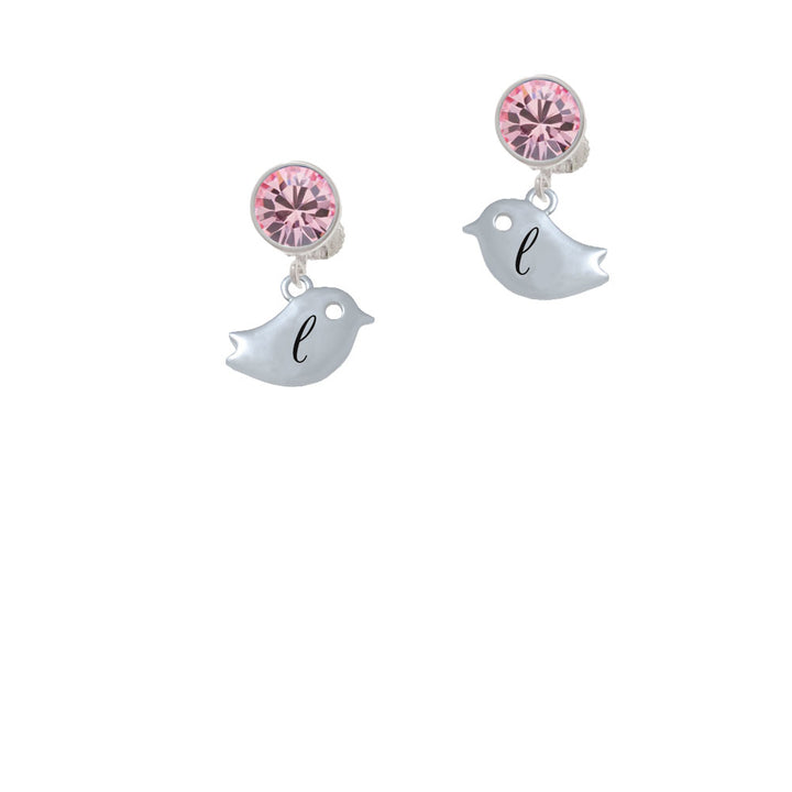 Little Bird Initial - L - Crystal Clip On Earrings Image 4