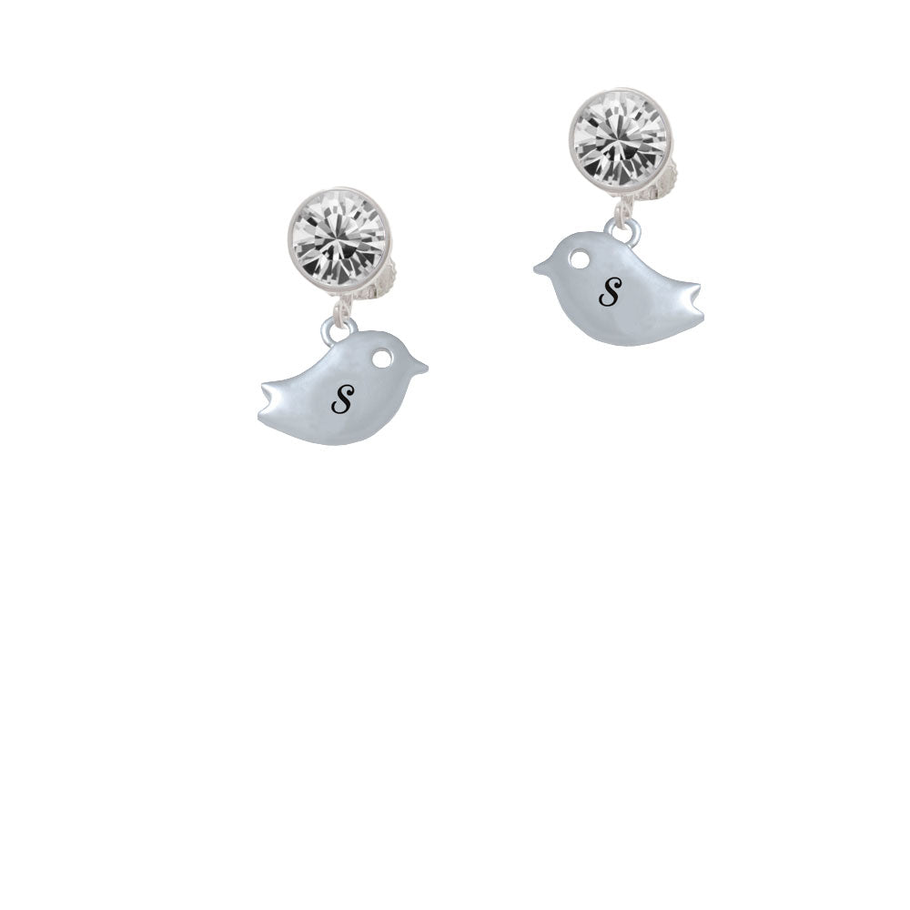 Little Bird Initial - S - Crystal Clip On Earrings Image 2