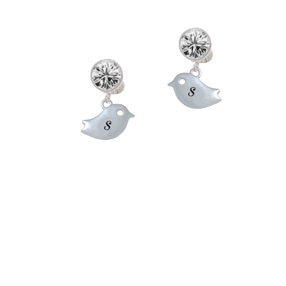 Little Bird Initial - S - Crystal Clip On Earrings Image 1