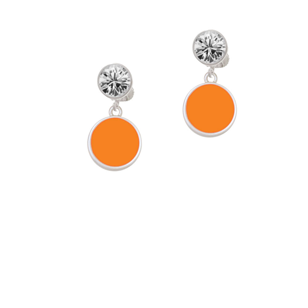 Small Orange Enamel Disc Crystal Clip On Earrings Image 2