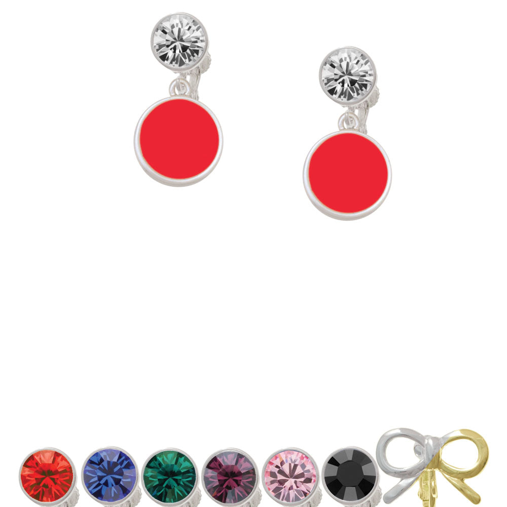 Small Red Enamel Disc Crystal Clip On Earrings Image 1