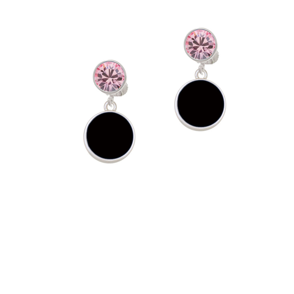 Small Black Enamel Disc Crystal Clip On Earrings Image 4