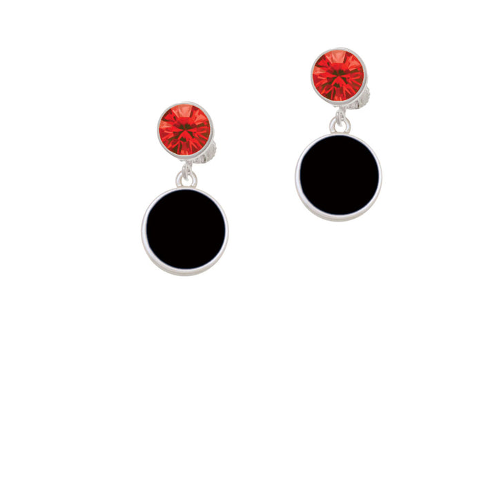 Small Black Enamel Disc Crystal Clip On Earrings Image 4