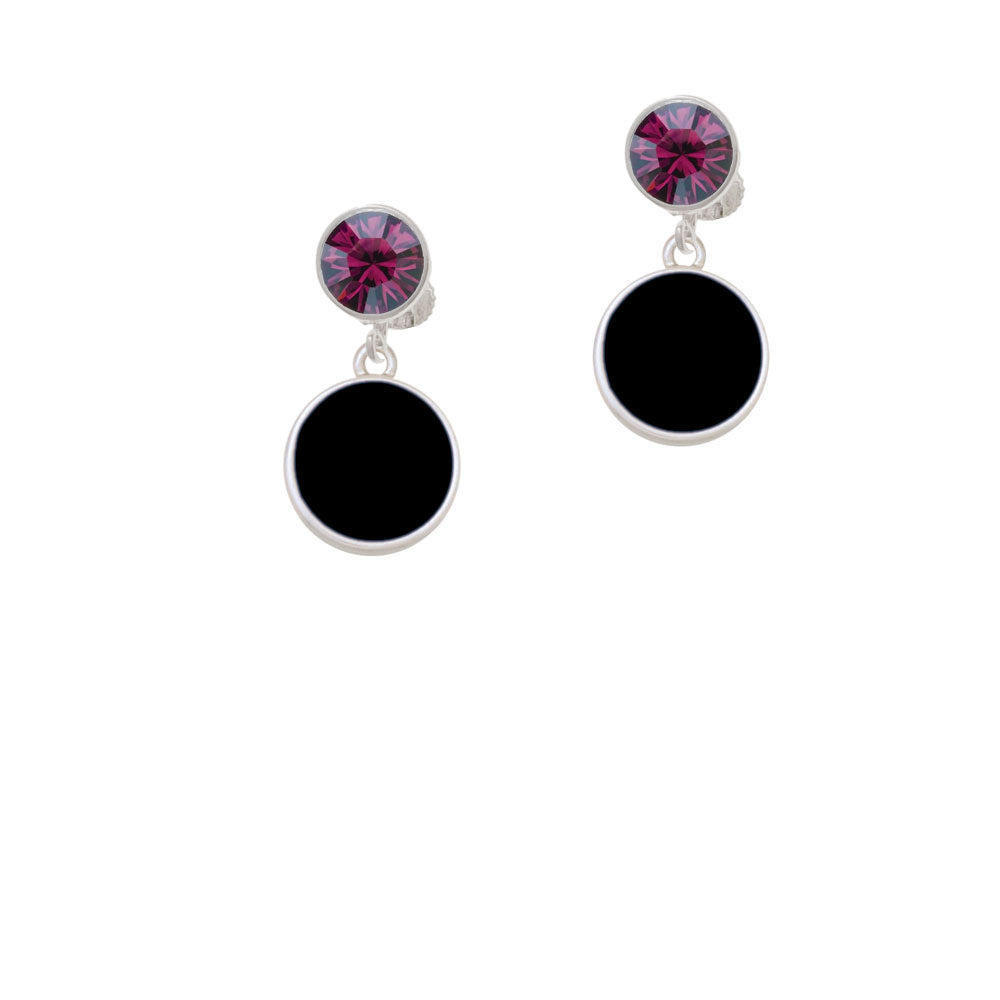 Small Black Enamel Disc Crystal Clip On Earrings Image 8