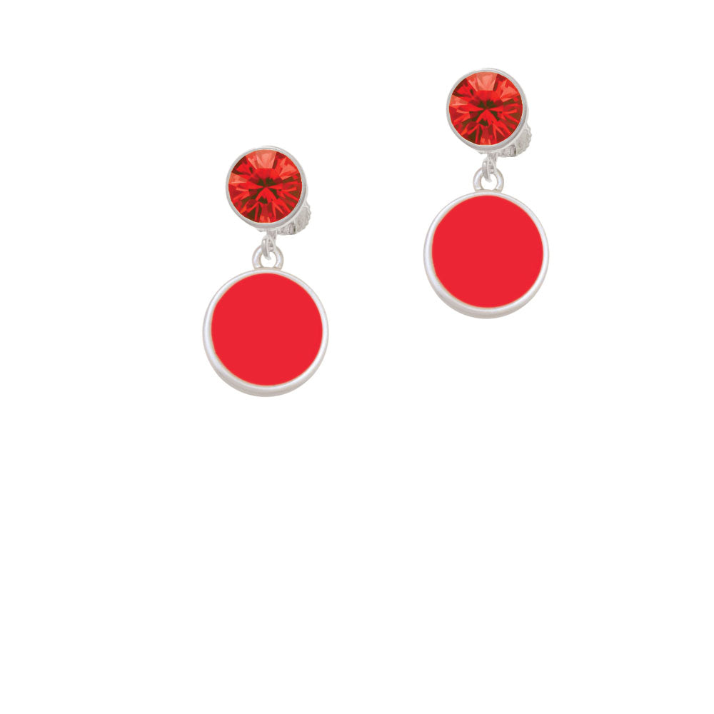 Small Red Enamel Disc Crystal Clip On Earrings Image 4