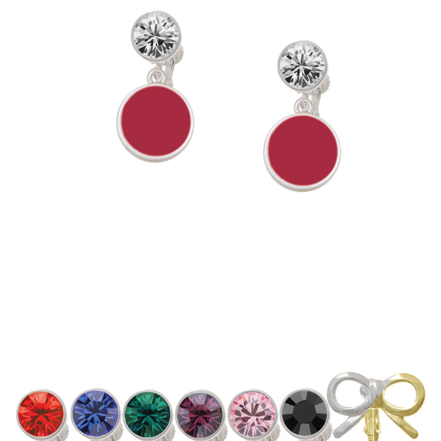 Small Maroon Enamel Disc Crystal Clip On Earrings Image 1