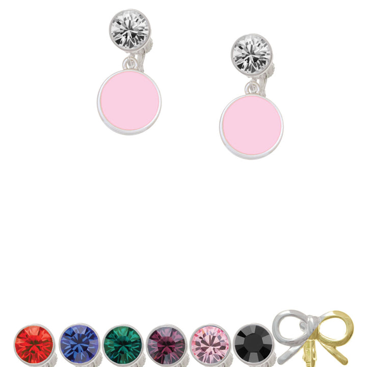 Small Pink Enamel Disc Crystal Clip On Earrings Image 1