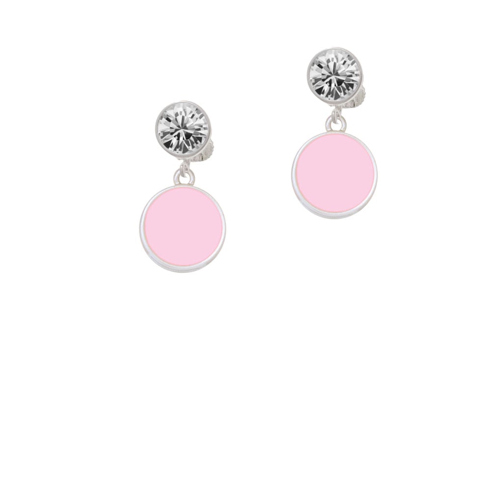 Small Pink Enamel Disc Crystal Clip On Earrings Image 2