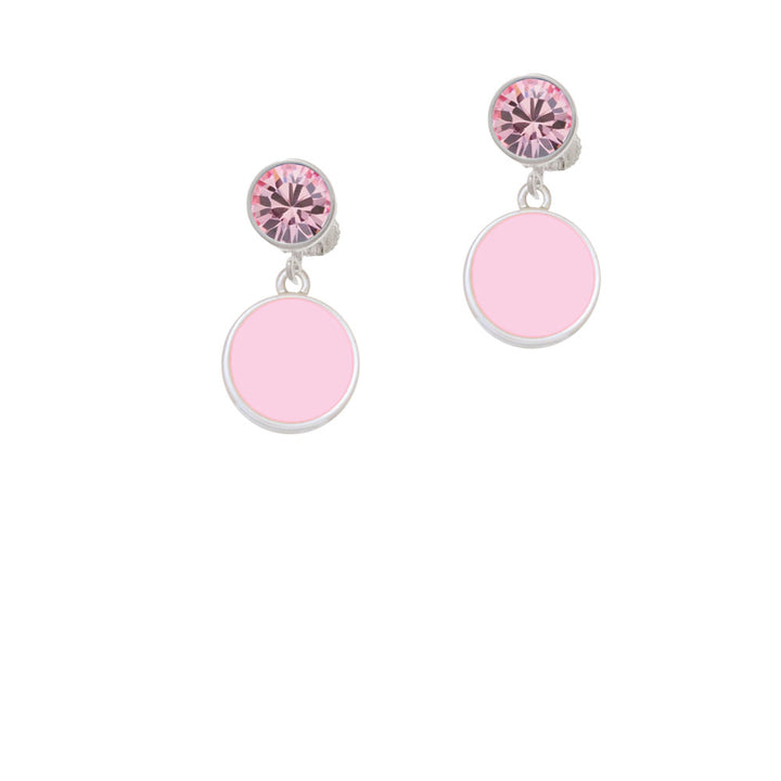 Small Pink Enamel Disc Crystal Clip On Earrings Image 4