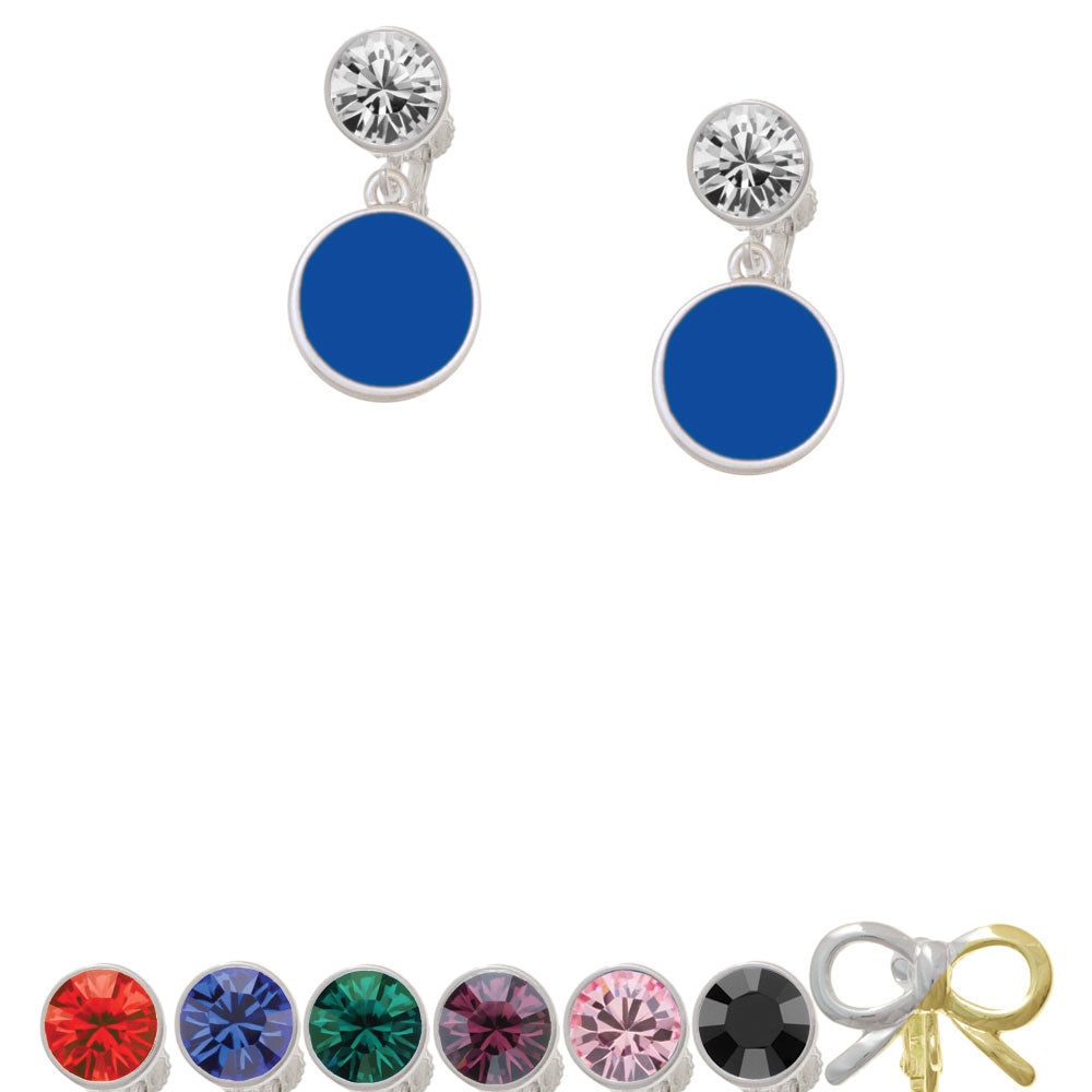 Small Navy Blue Enamel Disc Crystal Clip On Earrings Image 1