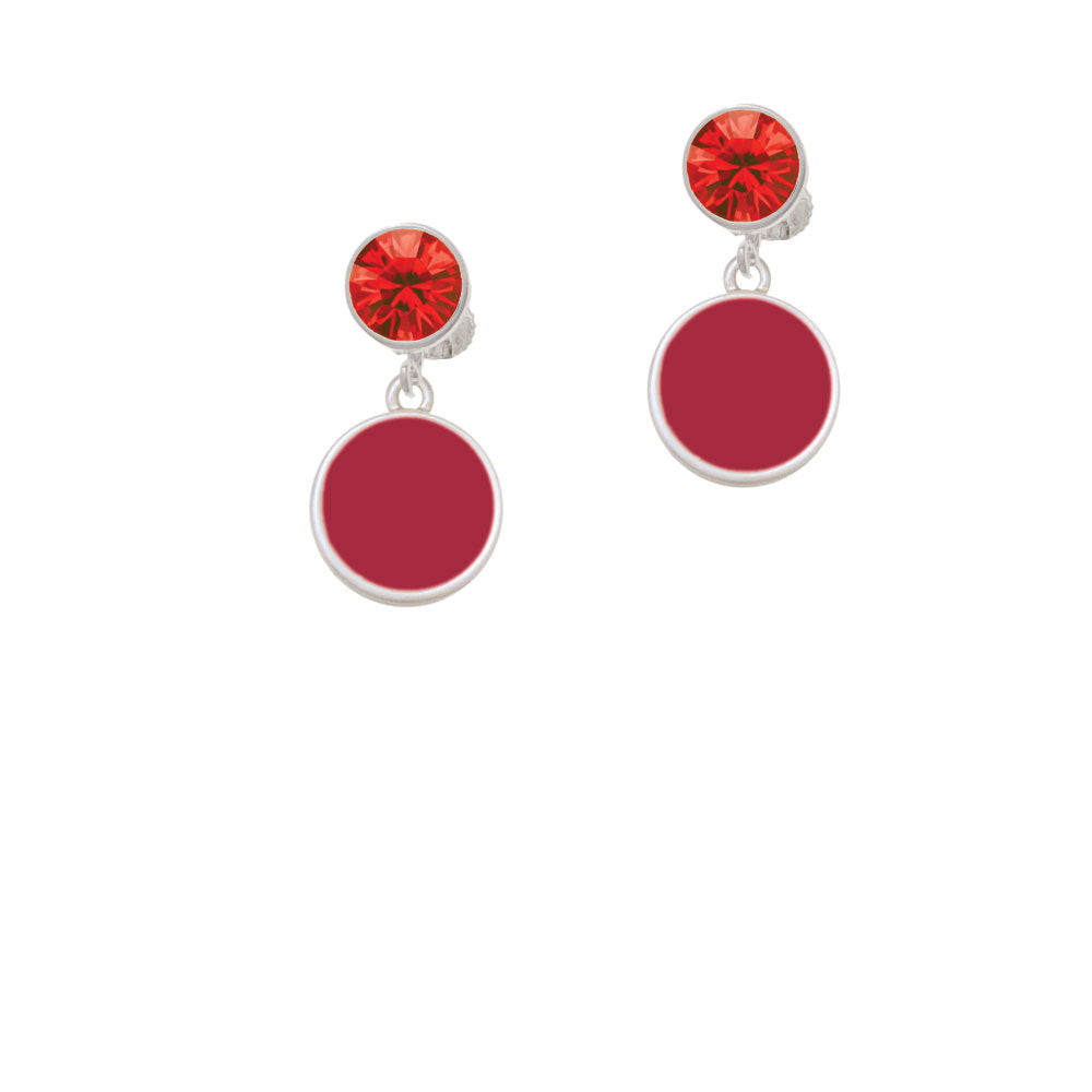 Small Maroon Enamel Disc Crystal Clip On Earrings Image 4