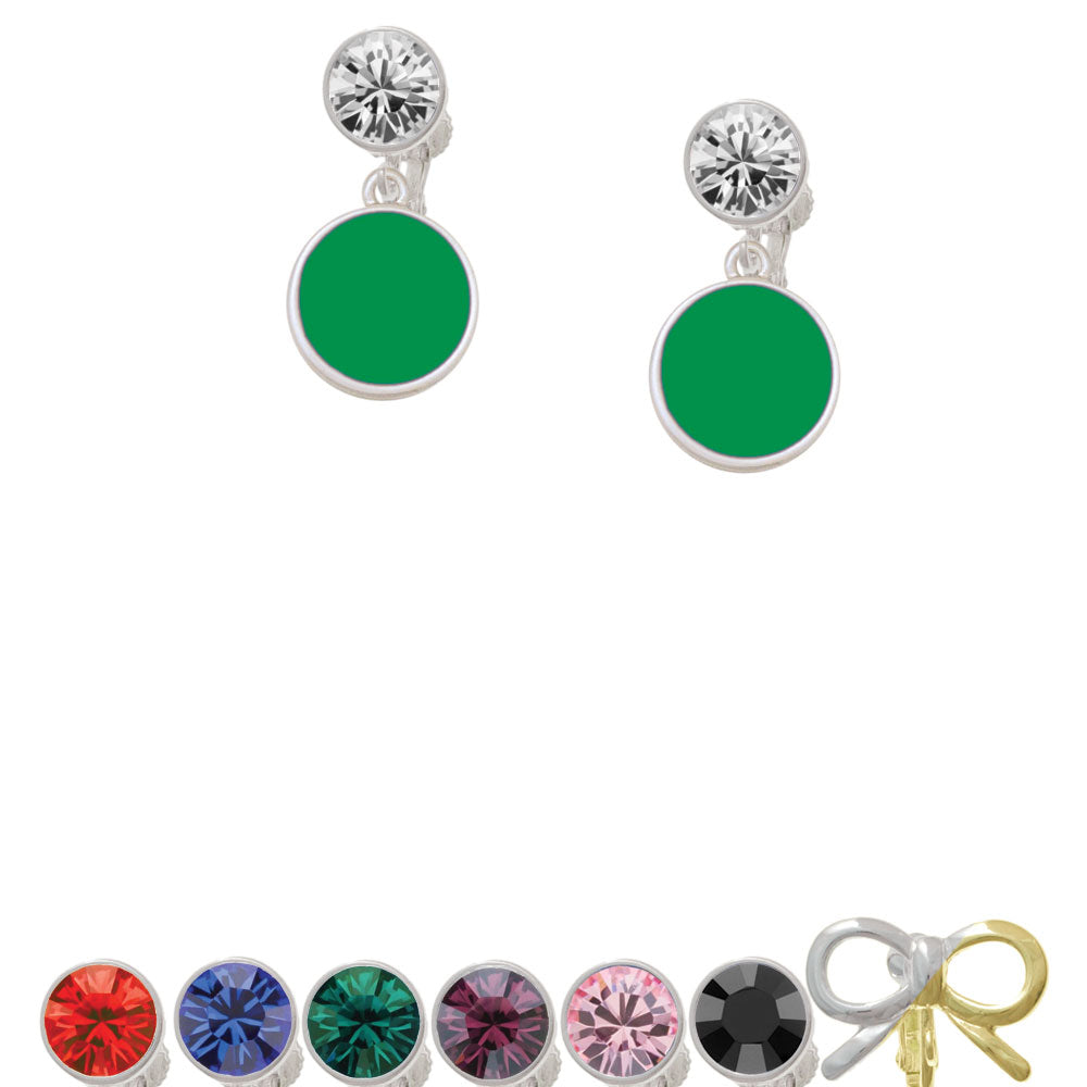 Small Green Enamel Disc Crystal Clip On Earrings Image 1