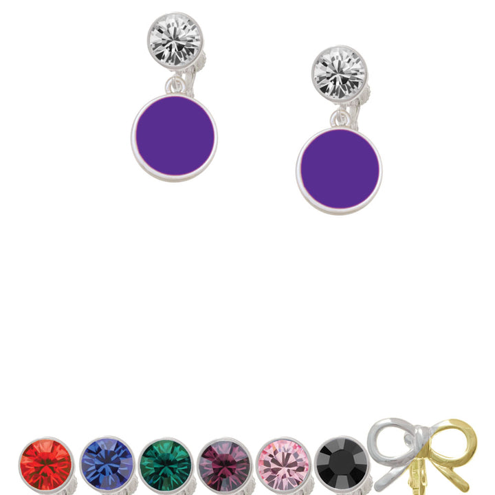 Small Purple Enamel Disc Crystal Clip On Earrings Image 1