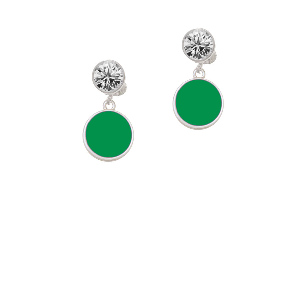 Small Green Enamel Disc Crystal Clip On Earrings Image 2