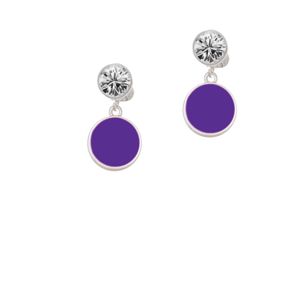 Small Purple Enamel Disc Crystal Clip On Earrings Image 2