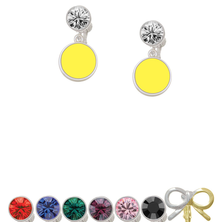 Small Yellow Enamel Disc Crystal Clip On Earrings Image 1