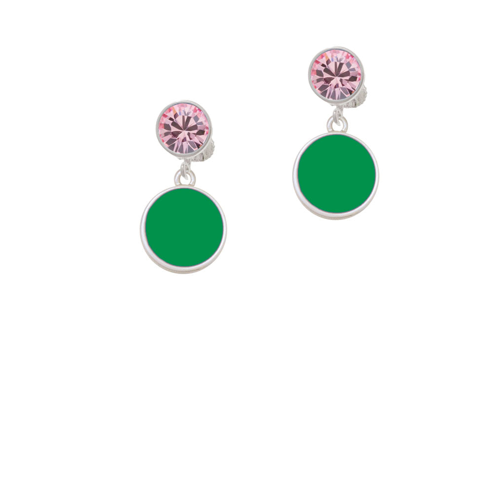 Small Green Enamel Disc Crystal Clip On Earrings Image 4