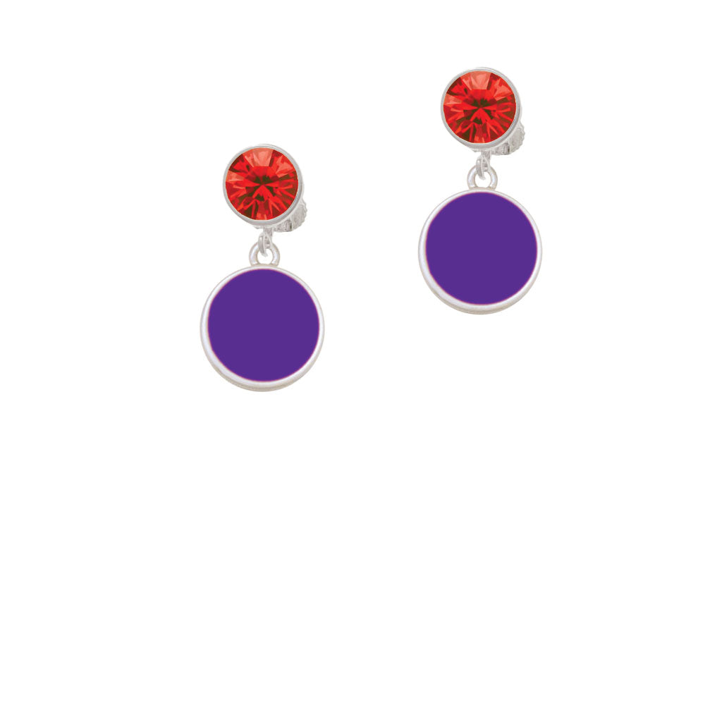 Small Purple Enamel Disc Crystal Clip On Earrings Image 4