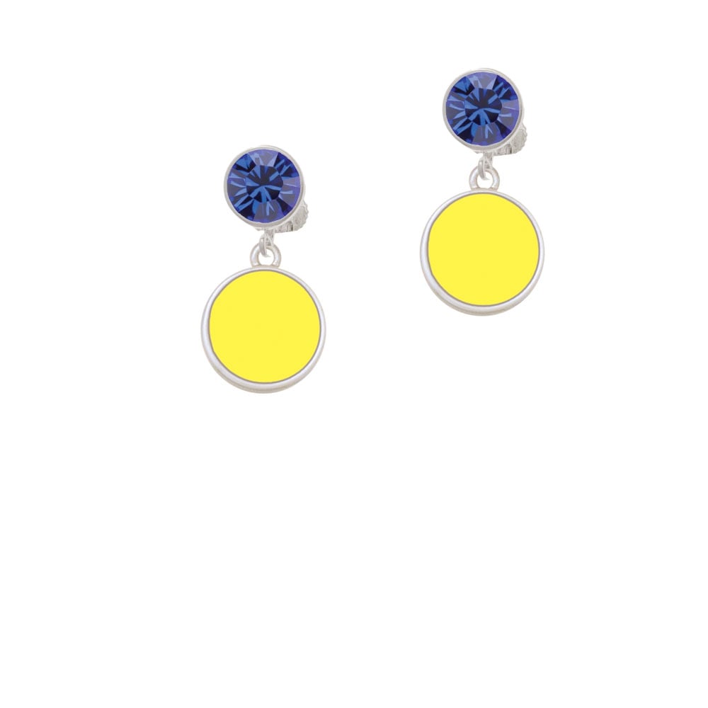 Small Yellow Enamel Disc Crystal Clip On Earrings Image 1