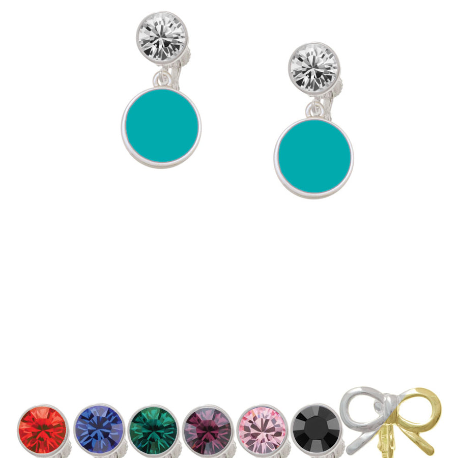 Small Teal Enamel Disc Crystal Clip On Earrings Image 1