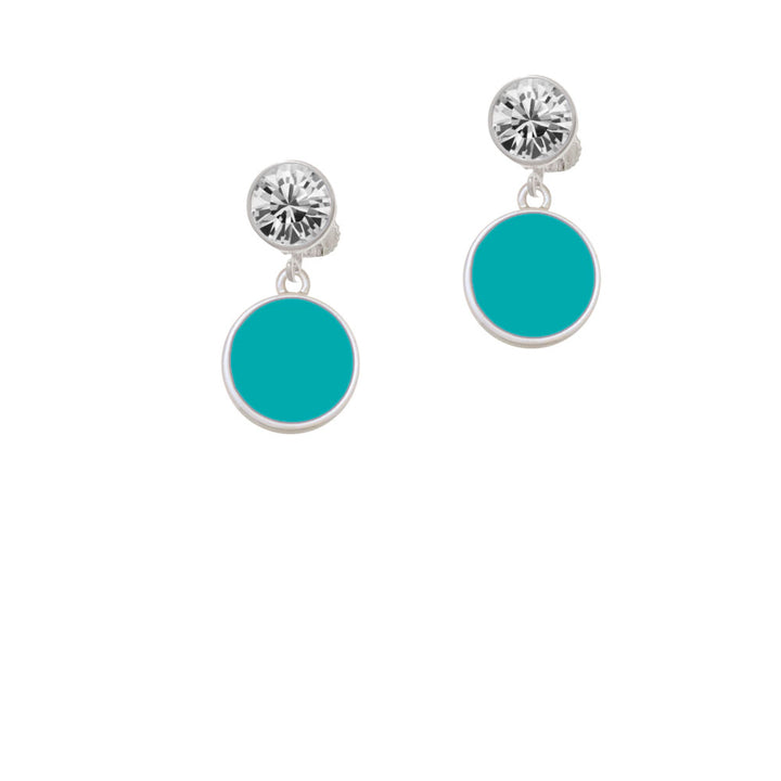 Small Teal Enamel Disc Crystal Clip On Earrings Image 2