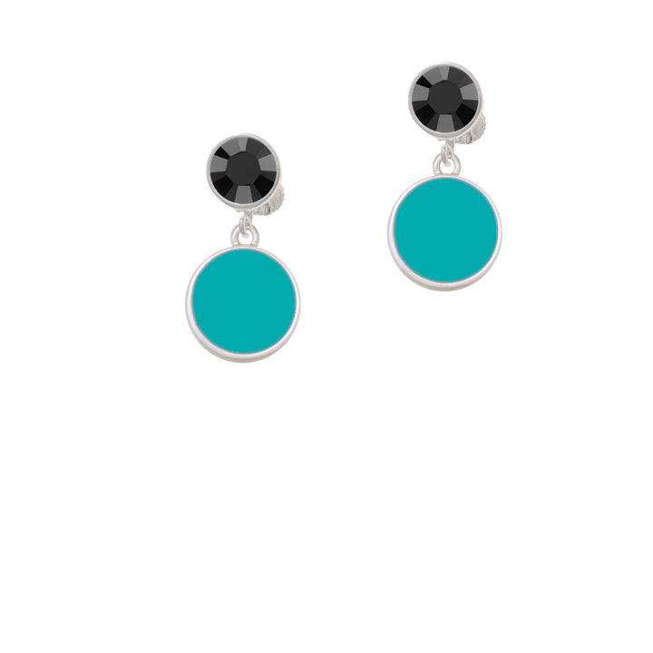 Small Teal Enamel Disc Crystal Clip On Earrings Image 3