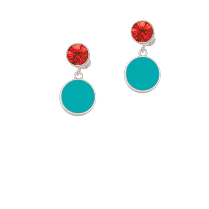 Small Teal Enamel Disc Crystal Clip On Earrings Image 4